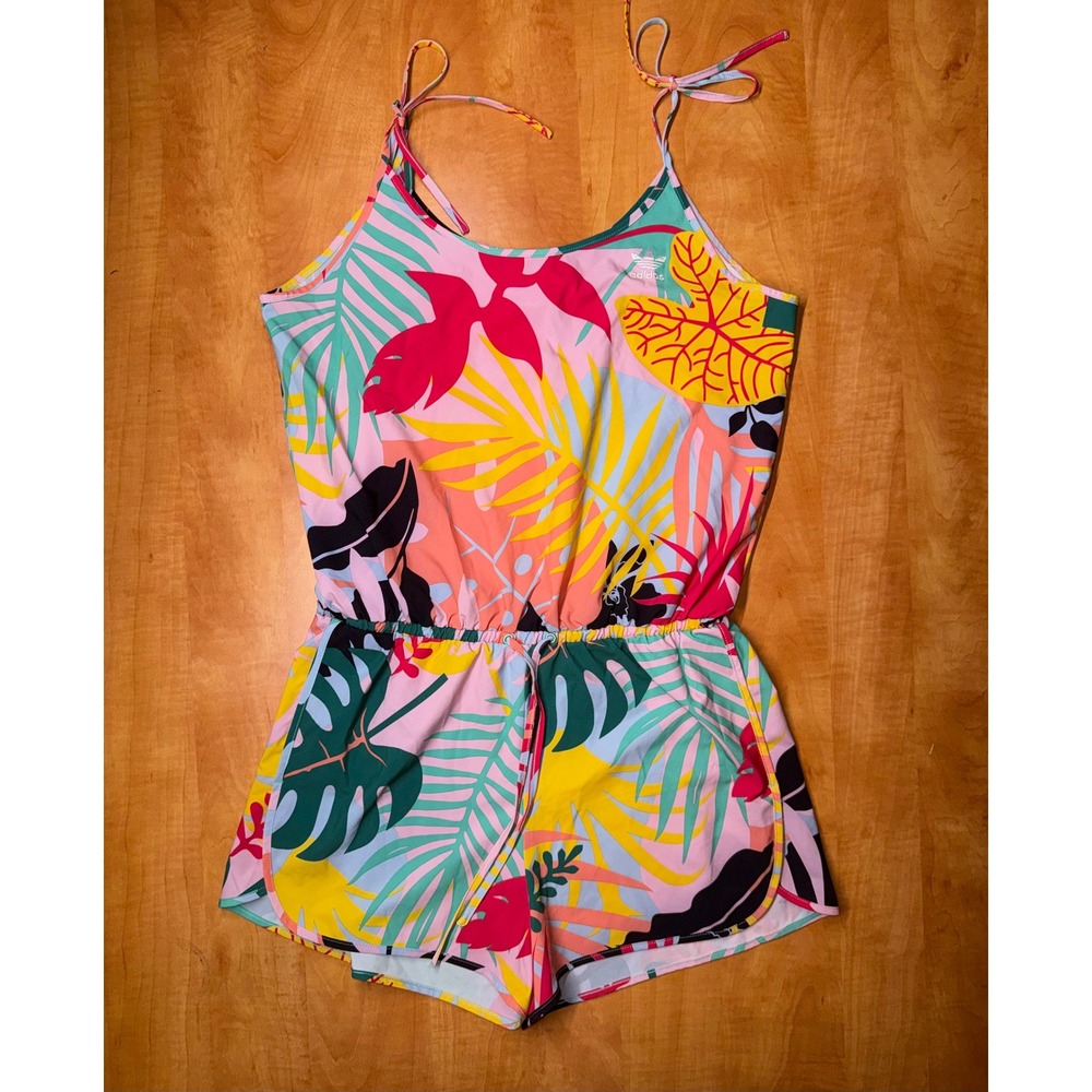 Adidas Originals Tropical Palm Print Romper Multicolor Tie Strap Small
